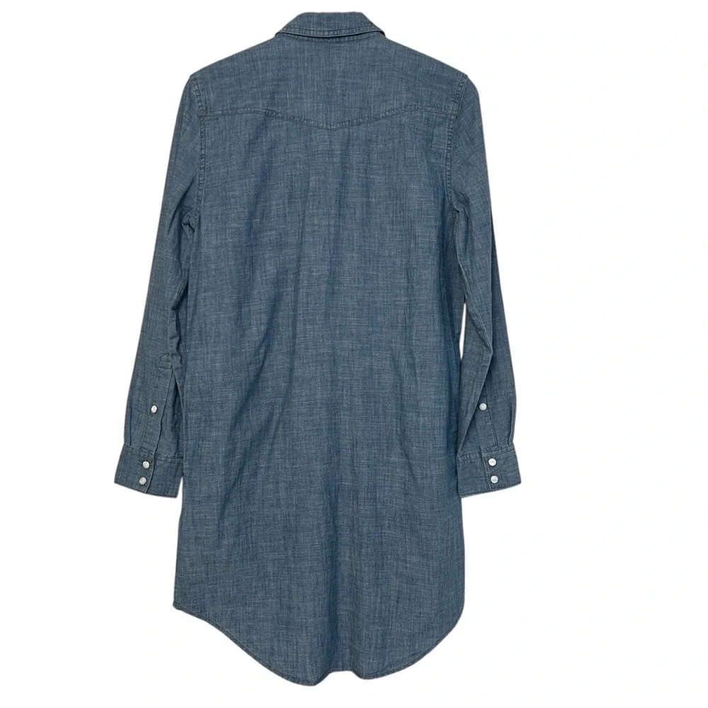 Outerknown Wyatt Long Sleeve Shirt Dress Chambray Denim Blue XS NWT Western Boho